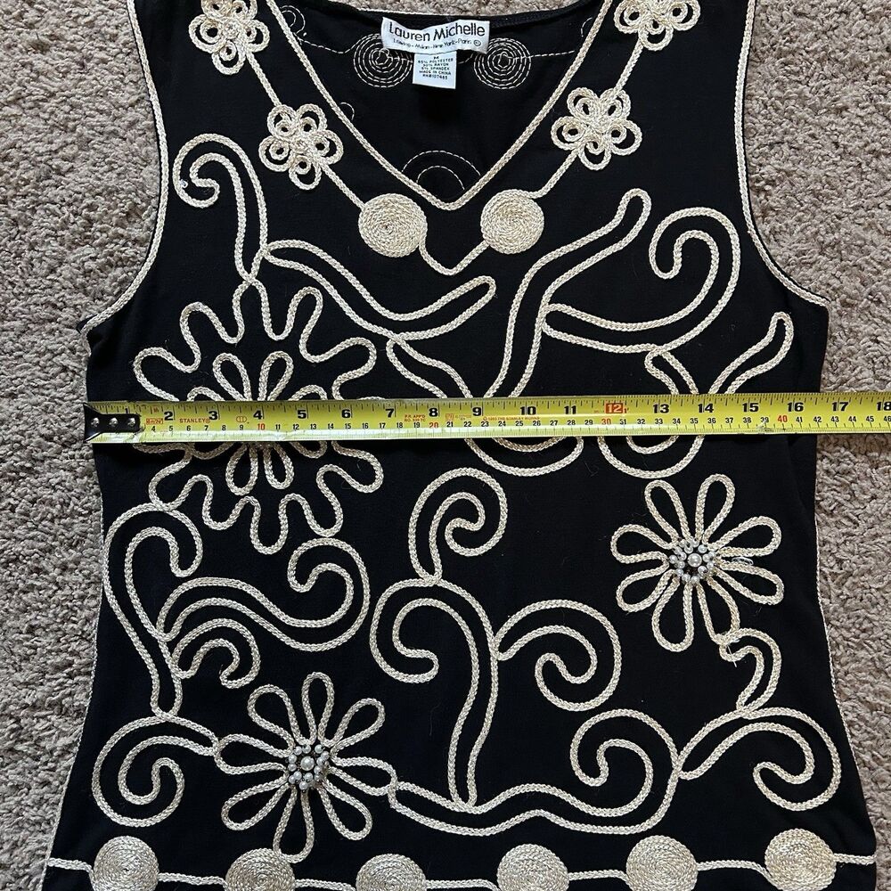 Vintage Lauren Michelle Beaded Floral Knit Sweater Vest Womens M Black Sequined - Picture 14 of 14